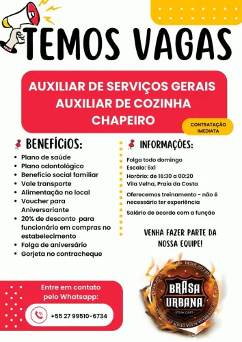 Vaga de Emprego Brasa Urbana