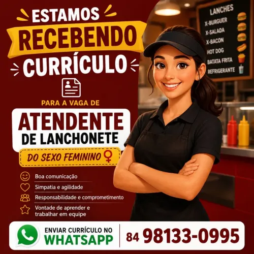 VAGAS ATENDENTE LANCHONETE FEMININA