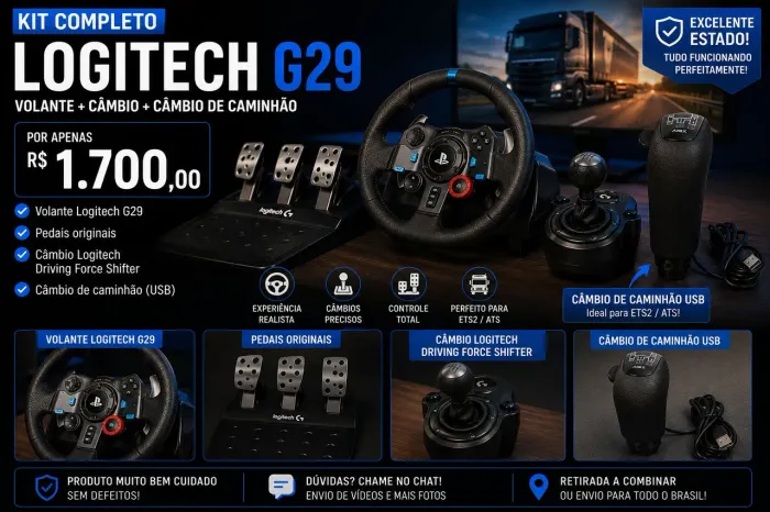 Volante Logitech g29 com câmbio + câmbio para caminhão