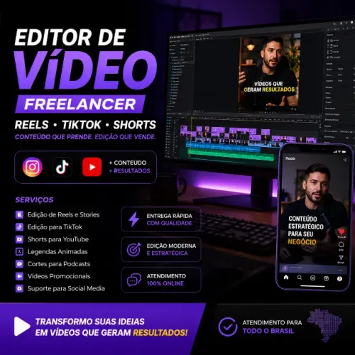 Editor de Vídeo Freelancer | Reels, Shorts, TikTok e Instagram