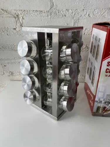 Ref. 452 Carrossel Porta Temperos Inox com 16 Potes e Base Giratória