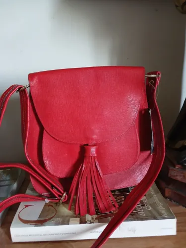 Bela bolsa transversal em couro 