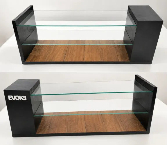 4 Expositor Vitrine Evoke para Loja - Preto e Madeira