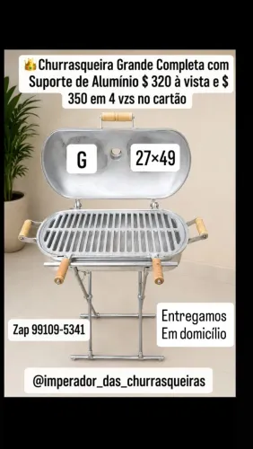 Churrasqueira Grande com Suporte de Alumínio 27×49