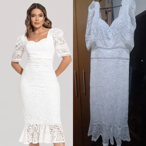 Vestido branco com detalhes em renda