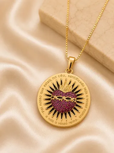 Colar Coração de Cristo em ouro 18k 750