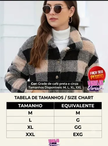 Casaco feminino xadrez peluciado Teddy importado M-G-GG