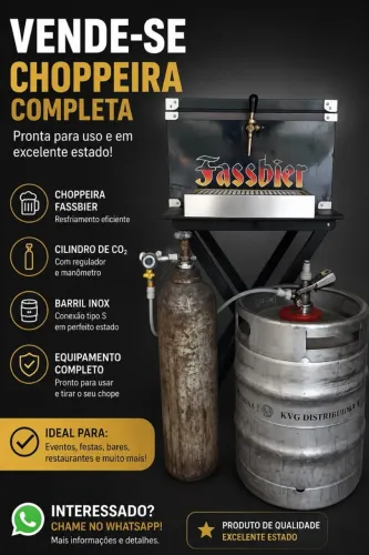 Chopeira a gelo 50 litros hora + manômetro + extratora + cilindro de CO2+ barril vazio.