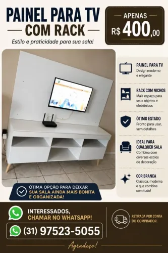 PAINEL DE TV ATÉ 65 POLEGADAS ACOMPANHAR O RACK