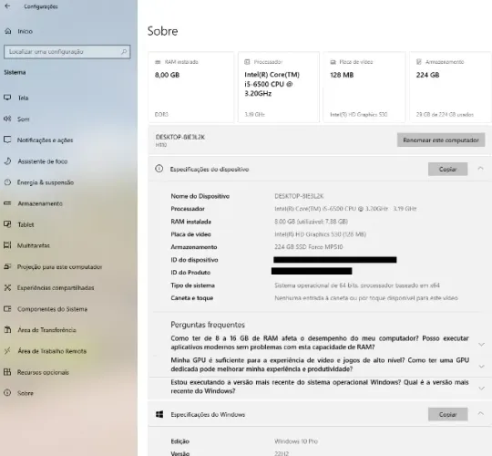 Computador I5 6ª Geração + 8 GB DDR3 + 240 GB NVME + WiFi 6 + Bluetooth + Monitor Samsung