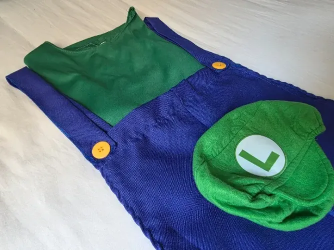 Fantasia Luigi Adulto Macacão Azul e Boné Verde