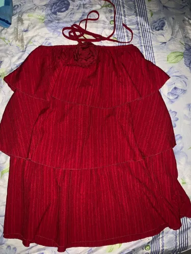 Elamini Vestido Feminino com Babado 3D no Pescoço e Barra Plissada