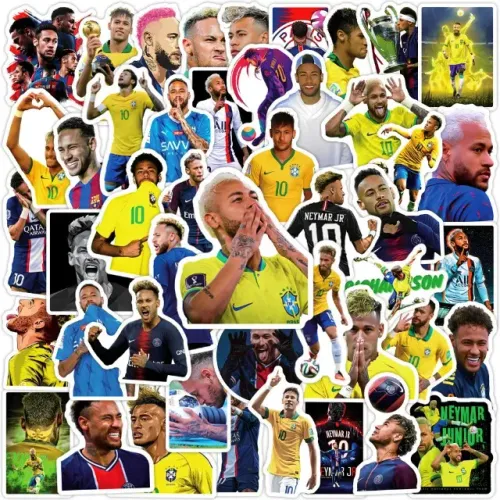 Kit 50 Adesivos do Jogador Neymar Jr. Njr  Pcs Peças Unidades Autocolantes Esporte Futebol