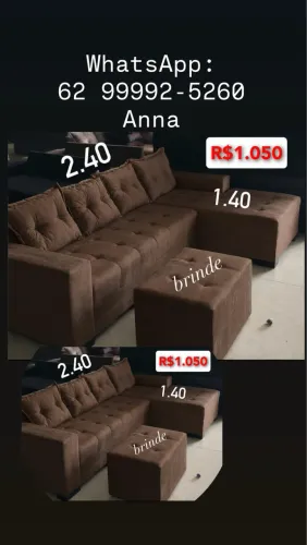 Sofá chaise marrom com puff