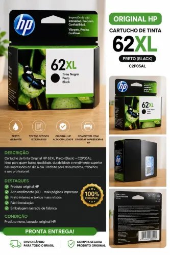 Cartucho Original HP 62XL Preto C2P05AL Lacrado | Novo | Alto Rendimento