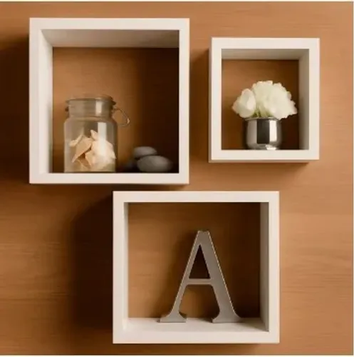 Kit 3 Nichos Em Madeira MDF, Para Escritório, Banheiro, Cozinha, na Cor Branca
