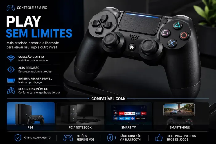 Controle wireless PS4, smart tv, smartphone, Pc etc.