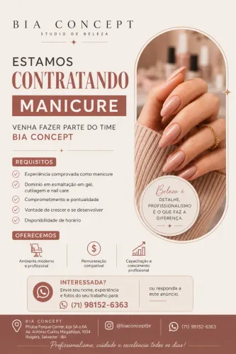 Estamos Contratando- Vaga para Manicure 