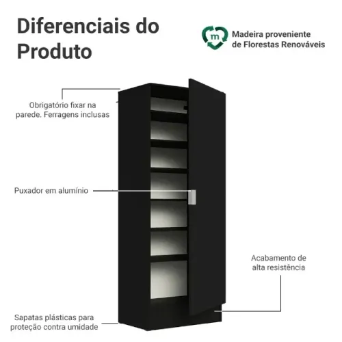 Sapateira Armário Multiuso Madesa Isis 1 Porta Preto