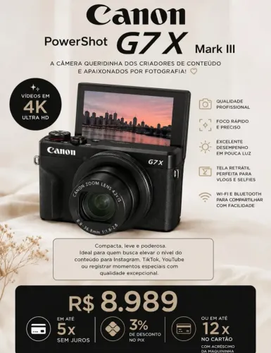 Câmera Fotográfica Canon G7x Mark III Melhore preço do Brasil! Em Goiânia!