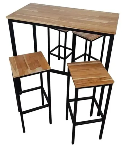 MESA BISTOL DESIGNER ESTILO INDUSTRIAL COM 4 BANCOS