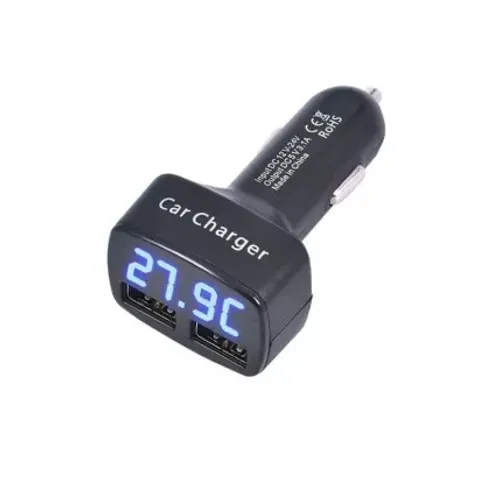 Carregador de Carro USB Duplo 3.1A Display LED