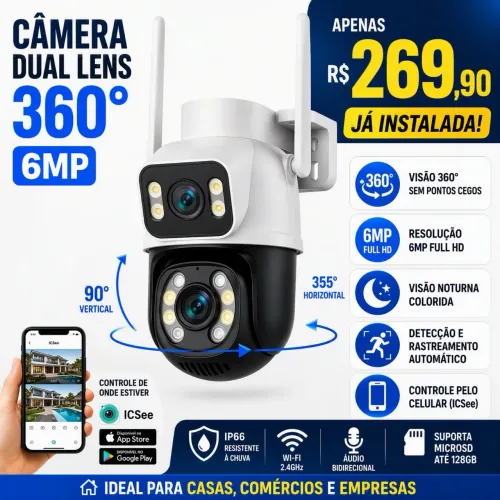 Câmera IP Wi-fi Dupla Lente 360°