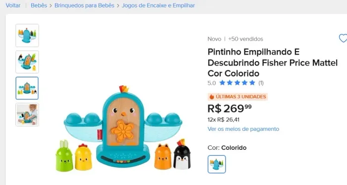 Fisher Price Pintinho Empilhando e Descubrindo Mattel