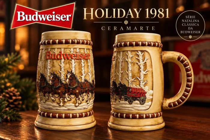 Caneca BUDWEISER Holiday 1981 Ceramarte