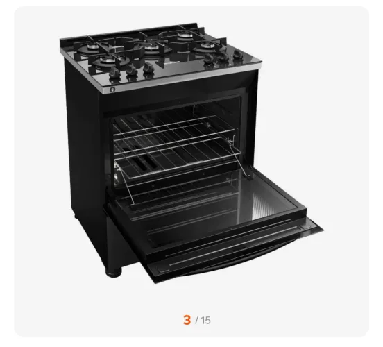 Fogão Brastemp 5 Bocas Preto Com Mesa de Vidro e Turbo Chama