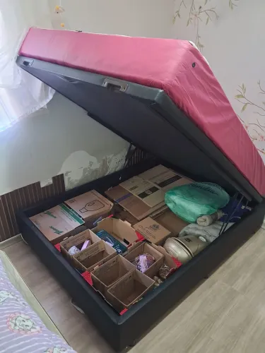 Cama Casal box baú com colchão e brindes