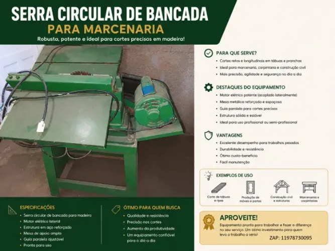 Serra Circular de Bancada para Marcenaria - Robusta e Pronta para Trabalhar