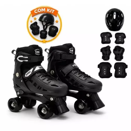 Achadinho Shopee Patins 4 Rodas Regulável 29 ao 40 com Kit Proteção Completo