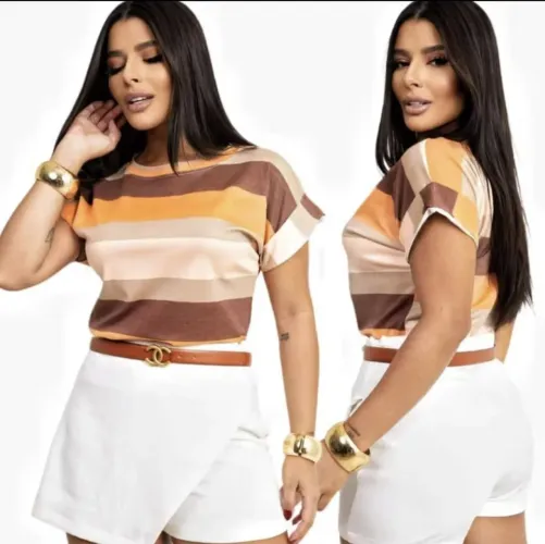 Blusa t-shirt listrada manga japonesa 