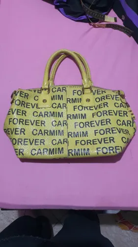Bolsa Carmim logo amarela original couro legítimo