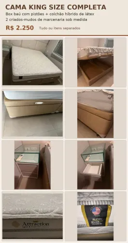 Cama baú King size com colchão e criados-mudos