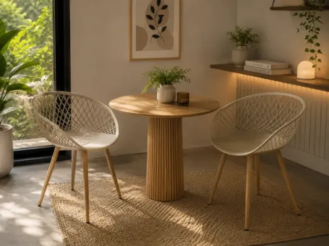 Cadeira Design Tela Vazada Bege com Pés de Madeira - Preço Unitário