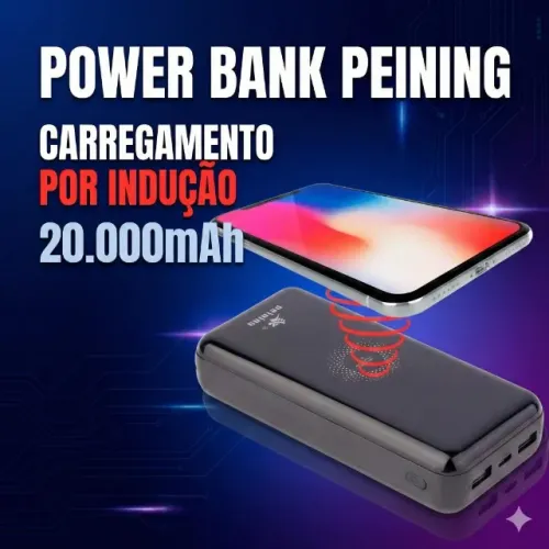 Power Bank Carrega Por Indução 20.000mAh WUP-379 Preto com 4 Cabos Integrados