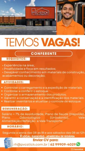 VAGAS EM APARECIDA DE GOIÂNIA E APARECIDA DE GOIÂNIA