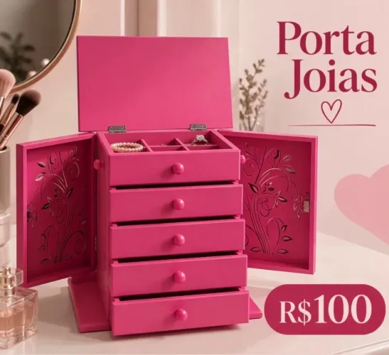 Porta Joias com organizador - MDF | Rosa