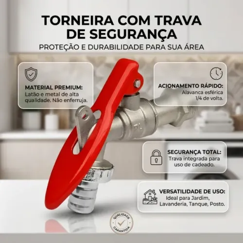 Torneira para Jardim e Tanque com Registro Esfera para Cadeado em Metal 1/4 - SCS38