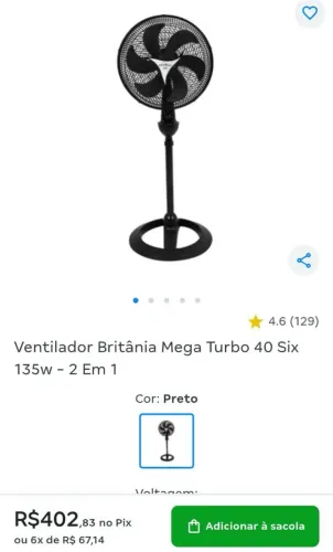 Ventilador com regulagem de altura aceito cartão com taxa da máquina e parcelo está excele