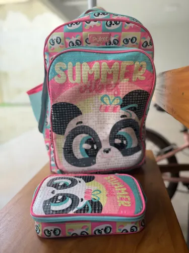 Mochila pucket +estojo + lancheira kit na loja 900,