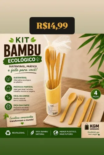 Kit talheres de bambu 