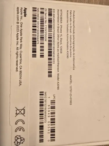 IPhone 15 Black 128 Gb novo zerado c NF Out 2025, ainda em garantia.