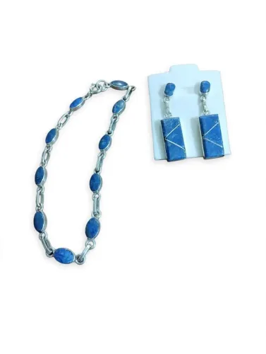 Pulseira 19 cm e brinco lápis lazuli delicadeza