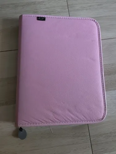 Fichario rosa com zíper e estojo