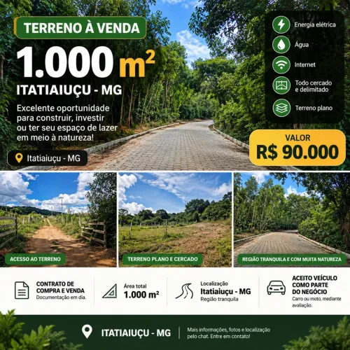 Terreno 1.000m² em Itatiaiuçu/MG | Plano e Cercado | R$ 90 mil