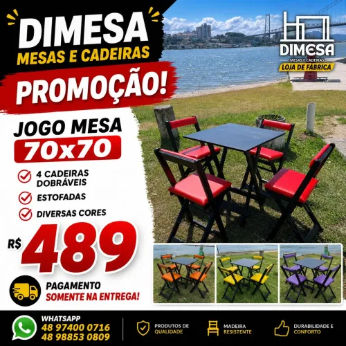 Jogo 70x70 4 cadeiras dobráveis estofadas de diversas cores