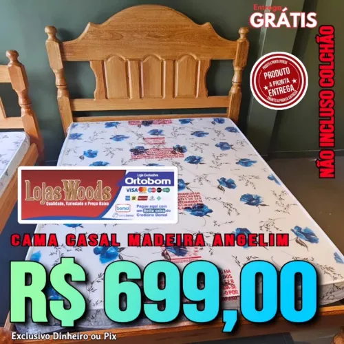 Cama Casal Madeira Colchão Treliche 